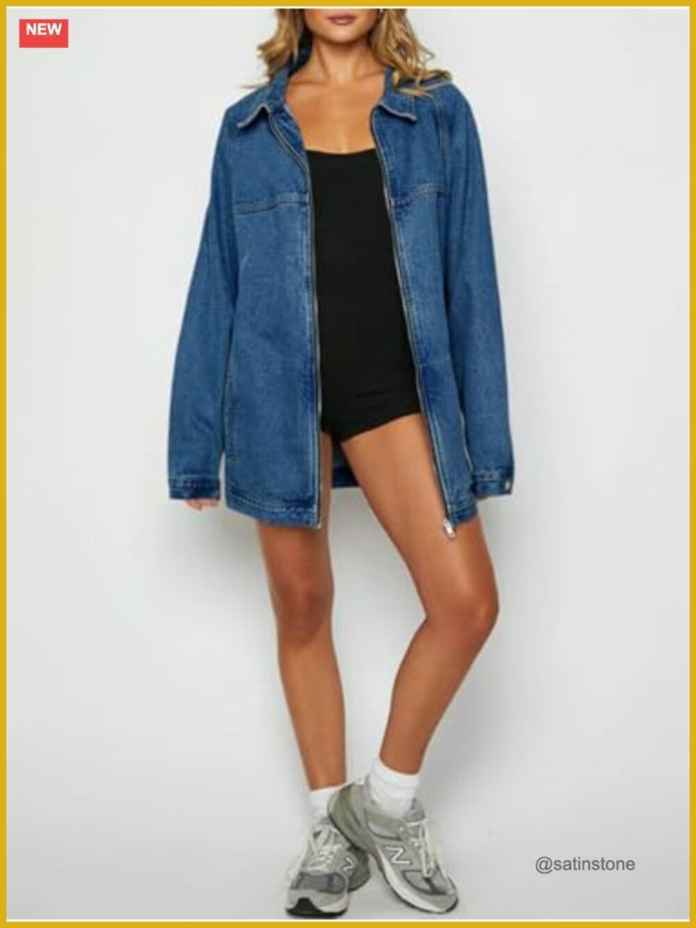 Oversized Boyfriend Denim Jacket Long Sleeve Zip Up Spring Fall Jean Jacket - Picture 4 of 6